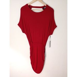 3/$20 Lulu's NWT Red Ruched Skirt Drape Open Back Short Sleeve Mini Dress S